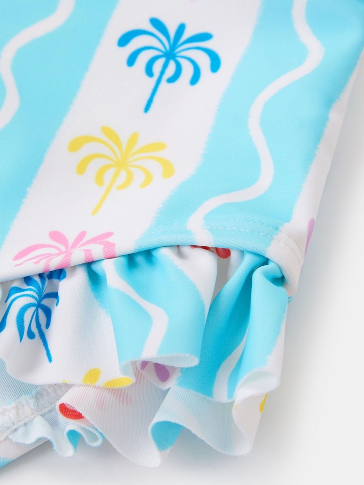 Angels By Accessorize Blue Girls Palm Tree Stripe Swimsuit - Image 2 of 2