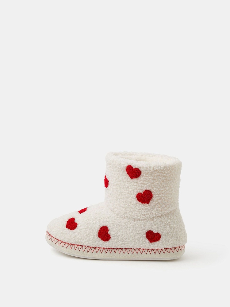 Accessorize Cream Heart Print Slipper Boots - Image 2 of 4 Accessorize Cream Heart Print Slipper Boots - Image 2 of 4
