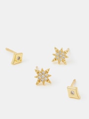 Accessorize Gold Tone 2 Pack 14ct Plated Diamanté Star Stud Earrings - Image 1 of 3