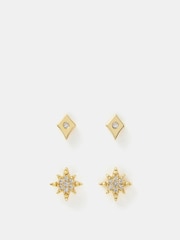Accessorize Gold Tone 2 Pack 14ct Plated Diamanté Star Stud Earrings - Image 2 of 3
