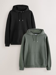 Black/Khaki Green Cotton Rich Lightweight Jersey Hoodies 2 Pack - Image 1 of 12