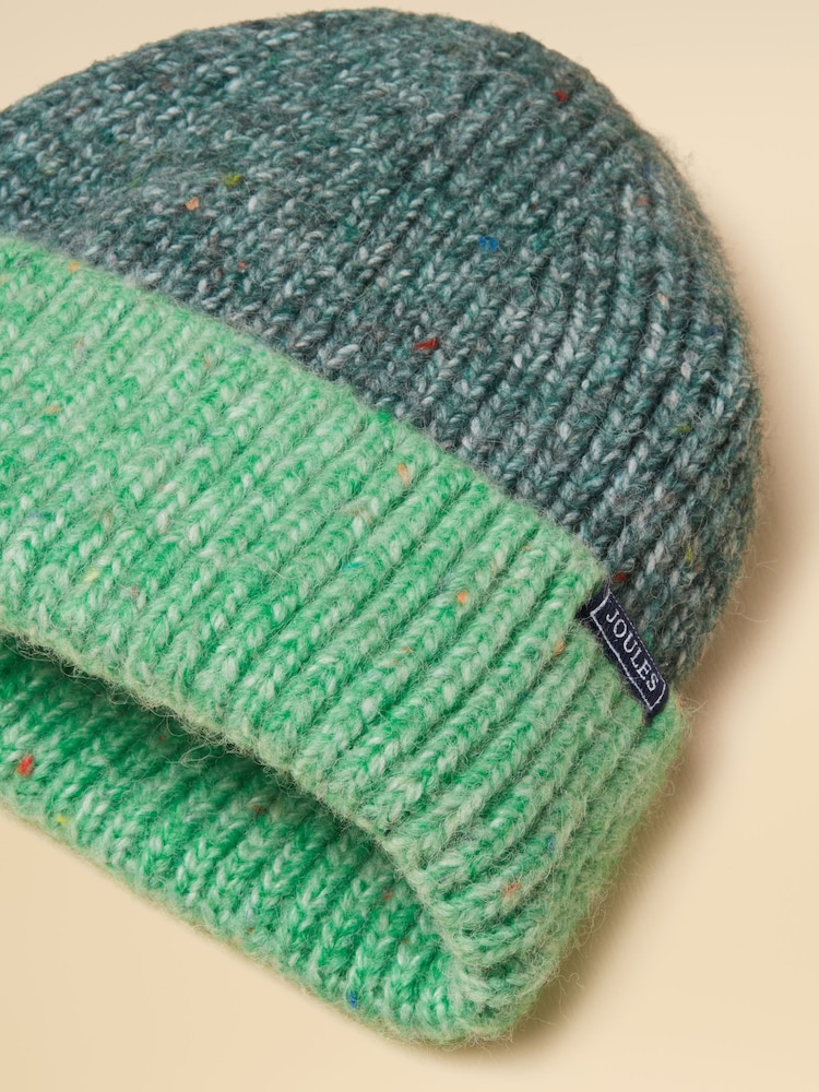 Joules Colourblock Green Beanie Hat - Image 3 of 3
