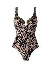 „Miraclesuit“ lankeliais aptrauktas „Escape Tummy Control“ juodas maudymosi kostiumėlis su paryškintu lapų raštu - 7 paveikslėlis iš 7