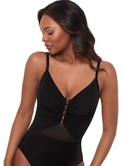Miraclesuit Black Underwired Mesh Insert & Hardware Detail Fronted Tummy Control Swimsuit - Image 4 of 6