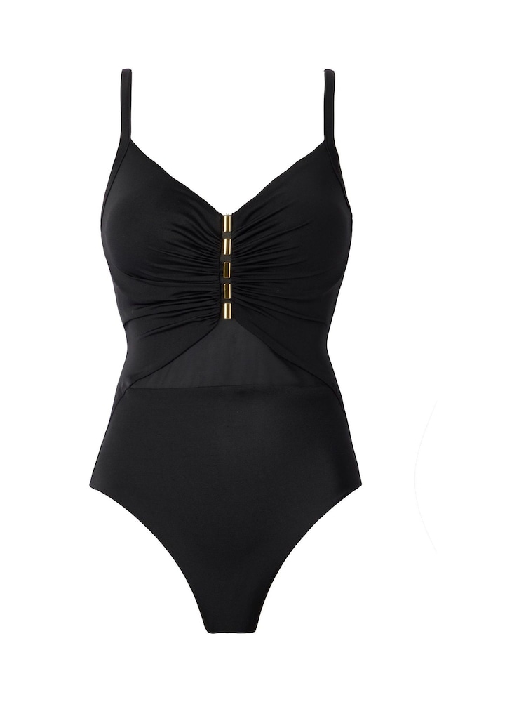 Miraclesuit Black Underwired Mesh Insert & Hardware Detail Fronted Tummy Control Swimsuit - Image 6 of 6