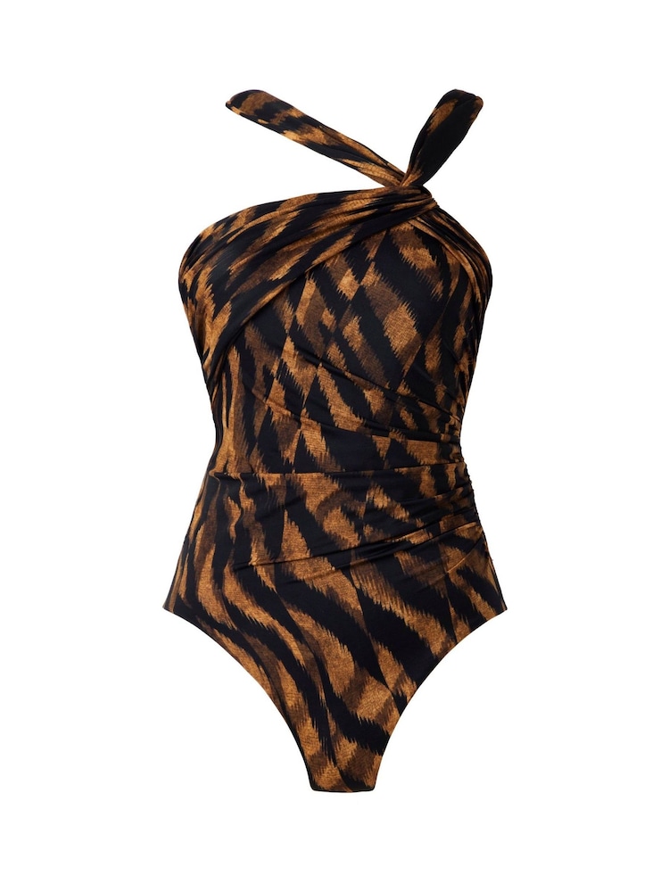 ცხოველი - Miraclesuit Animal Asymmetrical Halter Neckline Hidden Underwire Leopard Print Tummy Control Swimsuit - სურათი 6 6-დან
