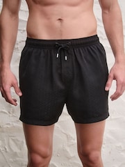 Black Geo Jacquard Pattern Swim Shorts 4" - Image 3 of 7