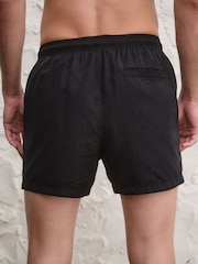 Black Geo Jacquard Pattern Swim Shorts 4" - Image 5 of 7