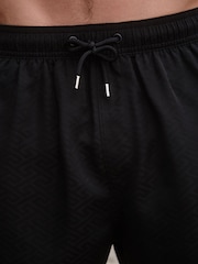 Black Geo Jacquard Pattern Swim Shorts 4" - Image 7 of 7
