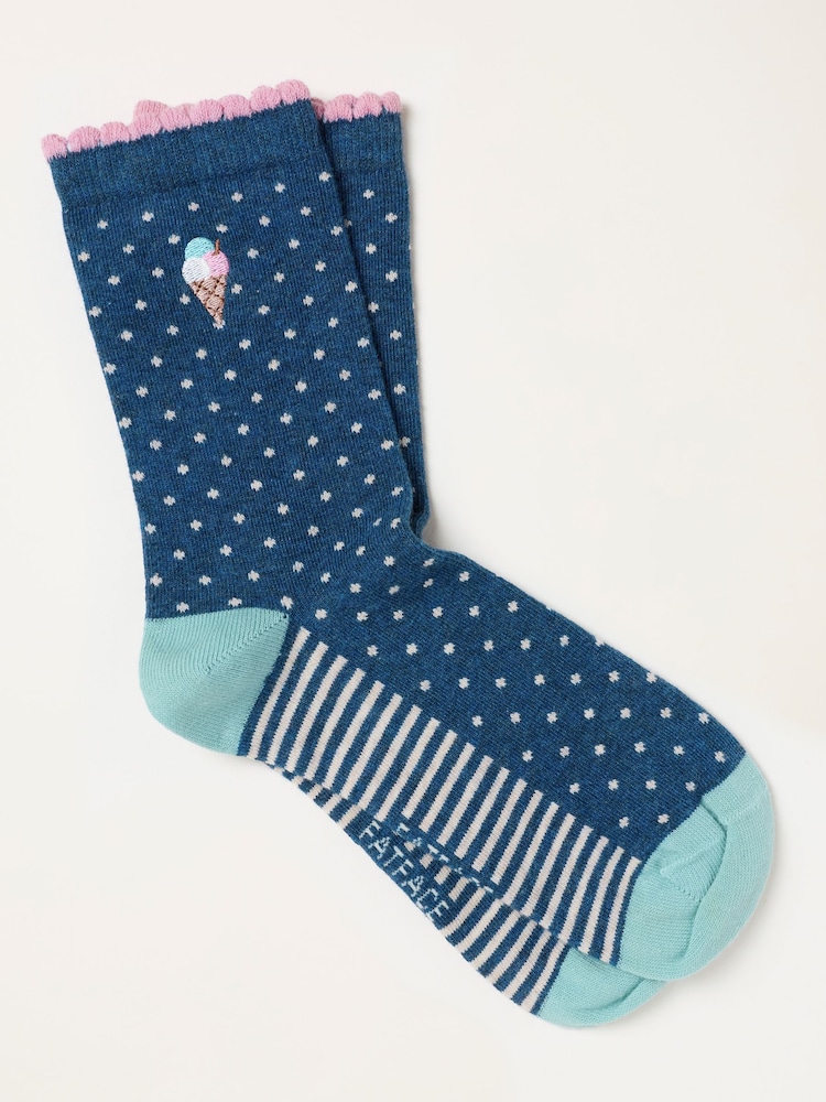 FatFace Navy Embroidered Ice Cream Socks - Image 1 of 2 FatFace Navy Embroidered Ice Cream Socks - Image 1 of 2
