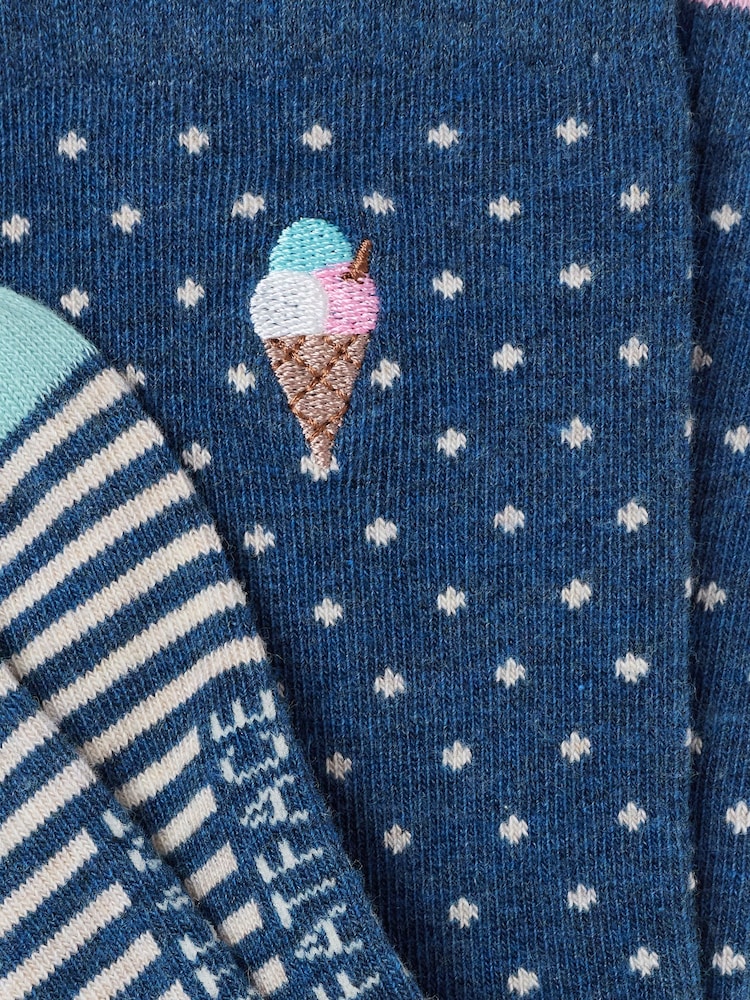 FatFace Navy Embroidered Ice Cream Socks - Image 2 of 2 FatFace Navy Embroidered Ice Cream Socks - Image 2 of 2