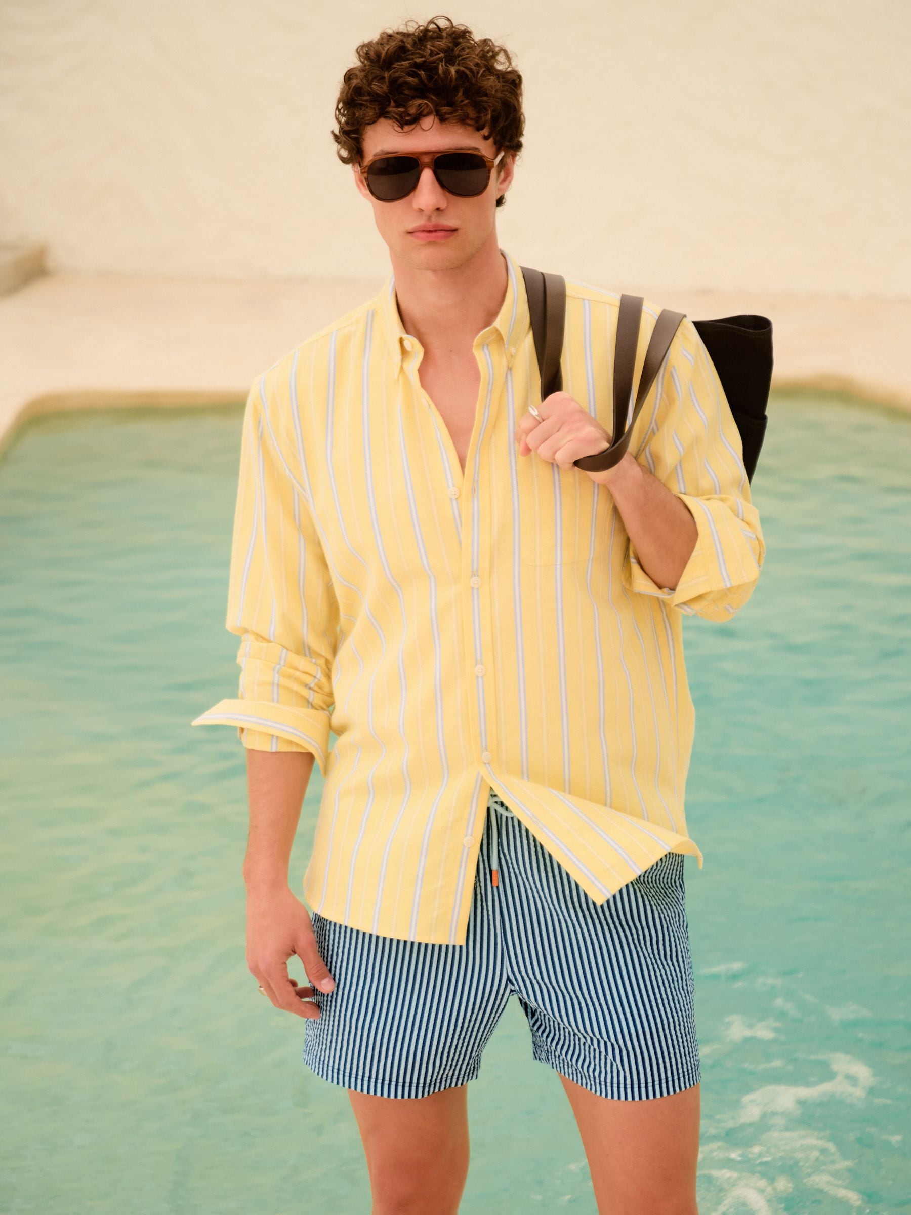 Buy Navy Blue Graphic Stripe Seersucker 5 Inch Swim Shorts from