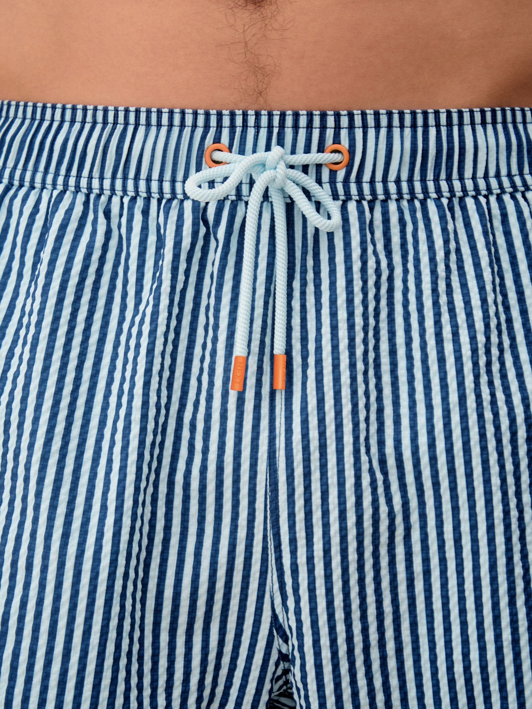 Buy Navy Blue Graphic Stripe Seersucker 5 Inch Swim Shorts from