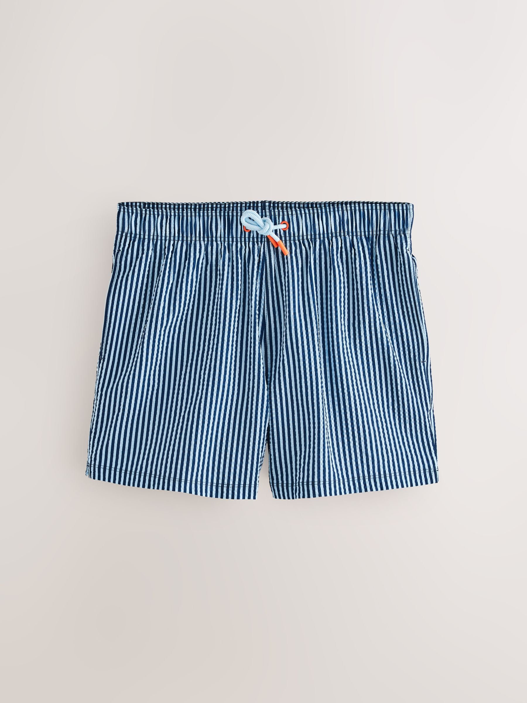 Buy Navy Blue Graphic Stripe Seersucker 5 Inch Swim Shorts from