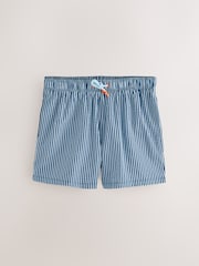 Navy Blue Graphic Stripe Seersucker 5 Inch Swim Shorts - Image 6 of 9