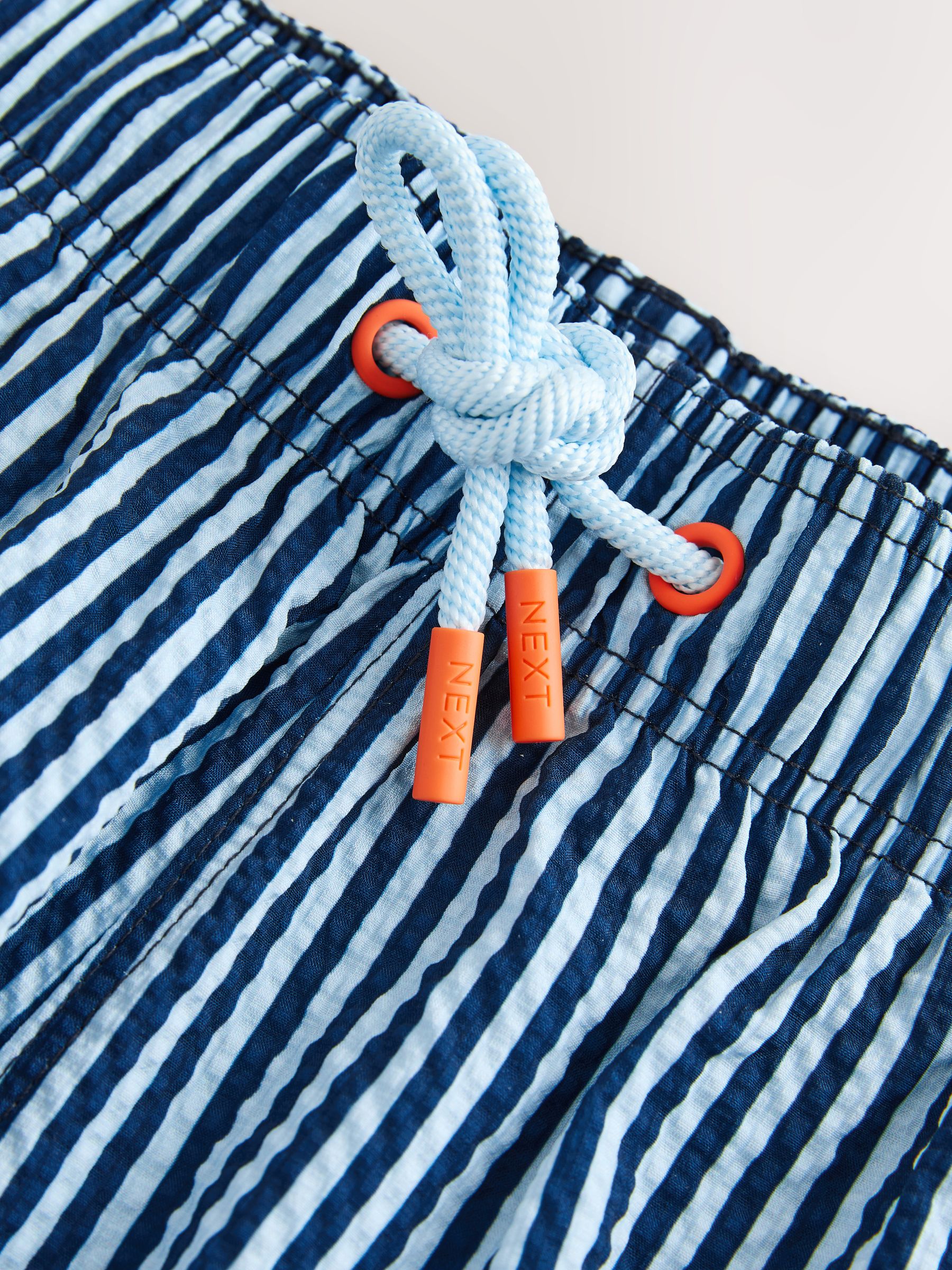 Buy Navy Blue Graphic Stripe Seersucker 5 Inch Swim Shorts from