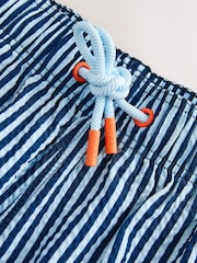 Navy Blue Graphic Stripe Seersucker 5 Inch Swim Shorts - Image 7 of 9