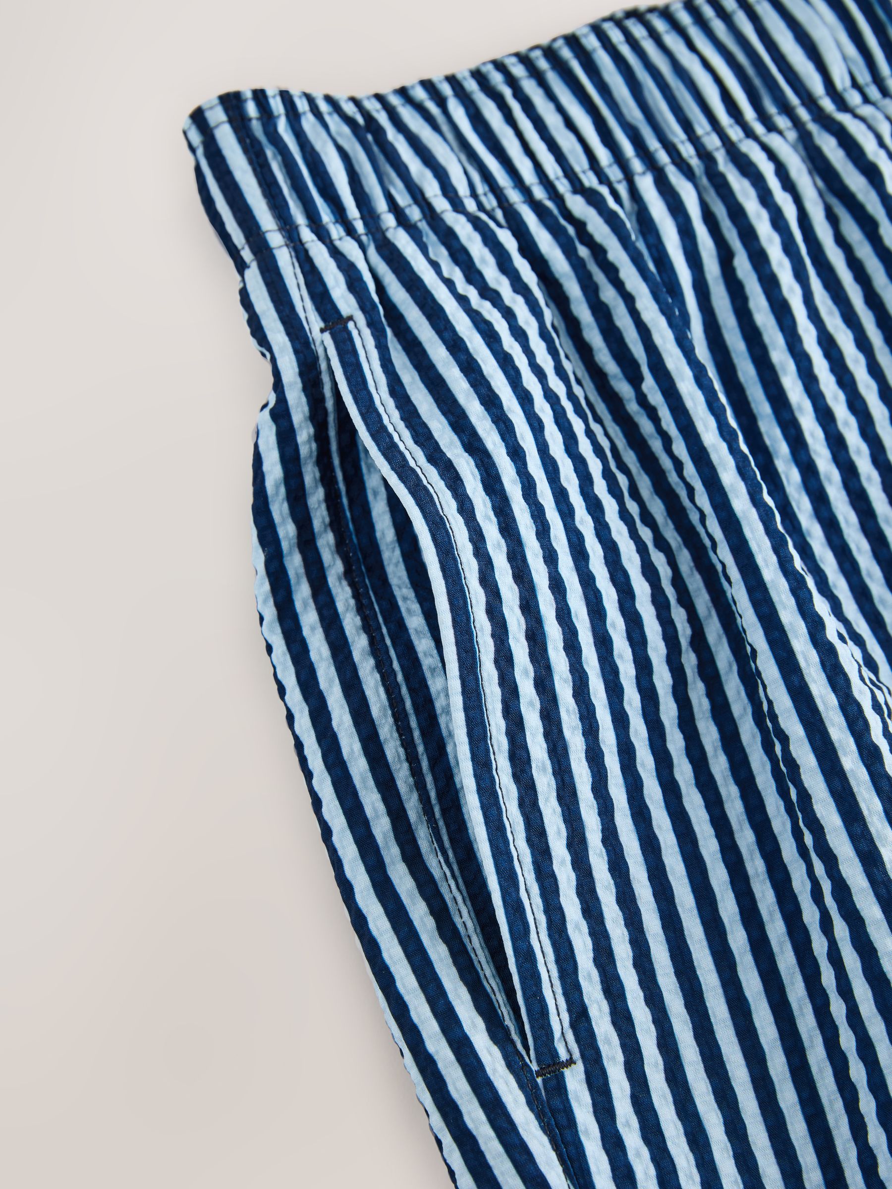 Buy Navy Blue Graphic Stripe Seersucker 5 Inch Swim Shorts from