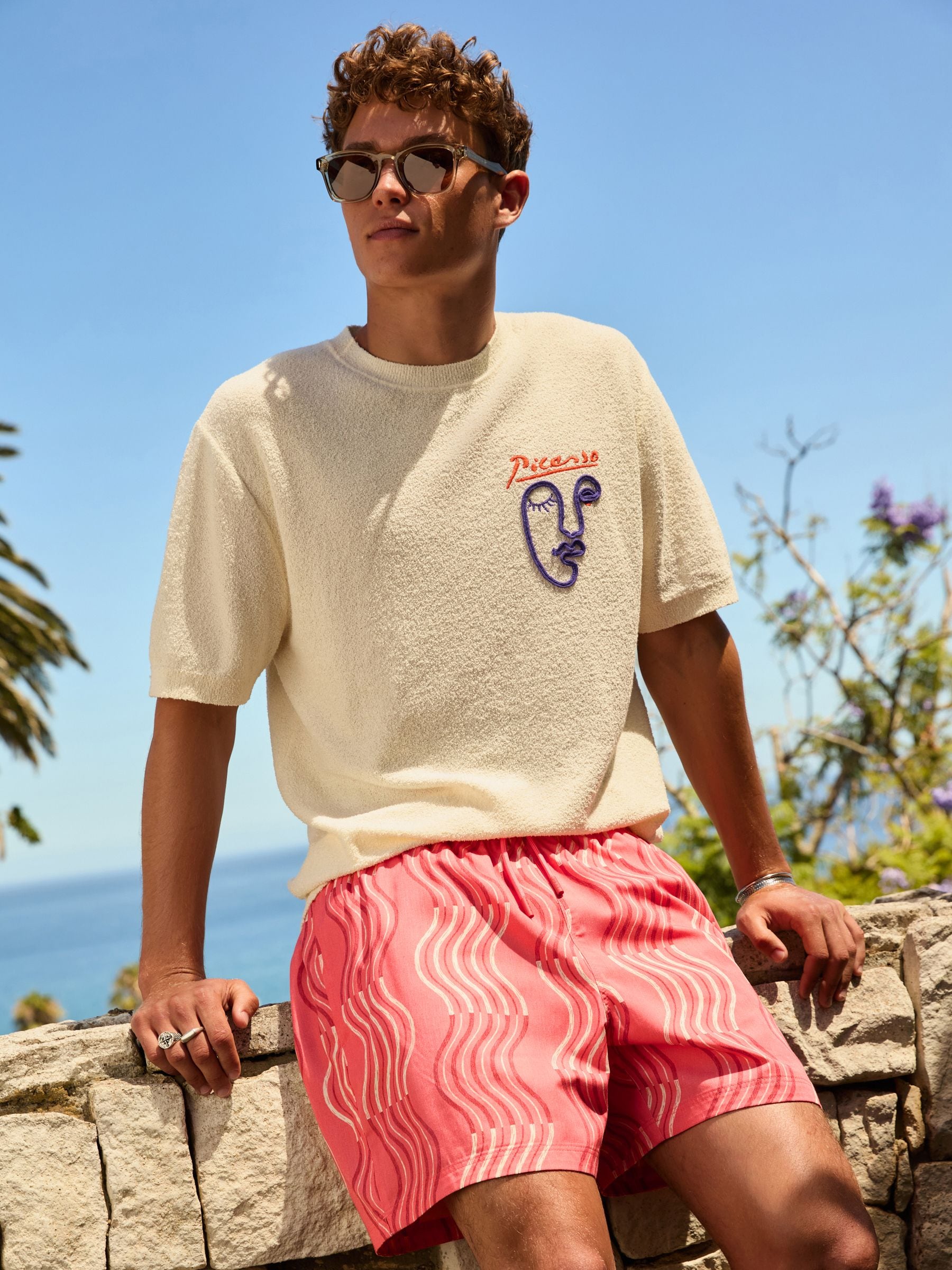 Buy Pink Wave Print 5 Inch Swim Shorts with Cotton from Next USA