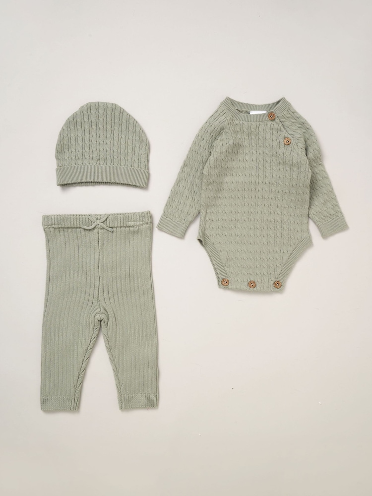 Rock-A-Bye Baby Boutique Baby Green Knit Bodysuits Leggings and Hats Set 3-Piece - Image 1 of 6 Rock-A-Bye Baby Boutique Baby Green Knit Bodysuits Leggings and Hats Set 3-Piece - Image 1 of 6