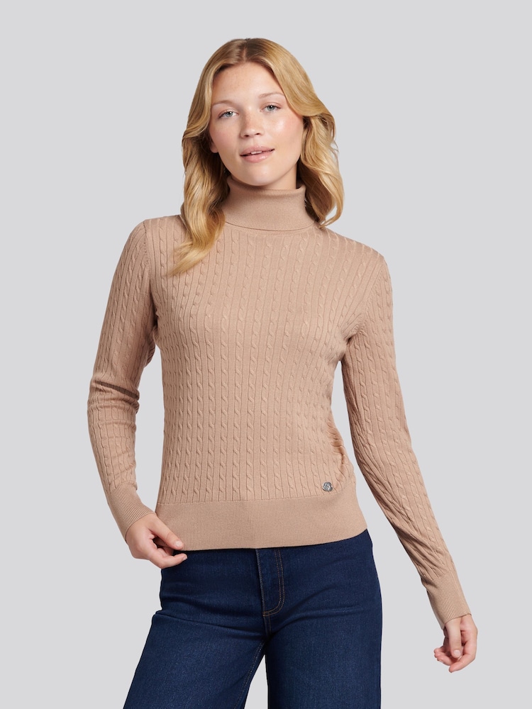 U.S. Polo Assn. Natural Fine Cable Roll Neck Jumper - Image 1 of 1 U.S. Polo Assn. Natural Fine Cable Roll Neck Jumper - Image 1 of 1