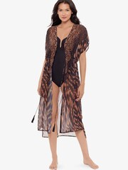 Miraclesuit Animal Leopard Print Beaded Georgette Mid Length Kimono - صورة 1 من 3
