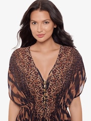 Miraclesuit Animal Leopard Print Beaded Georgette Mid Length Kimono - صورة 3 من 3