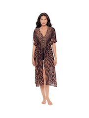 Miraclesuit Animal Leopard Print Beaded Georgette Mid Length Kimono - Image 5 of 6