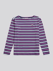 U.S. Polo Assn Blue Multicolour Stripe Long Sleeve Boatneck T-Shirt - Image 1 of 3