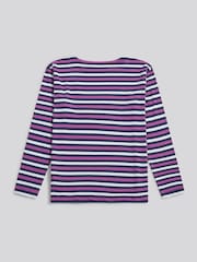 U.S. Polo Assn Blue Multicolour Stripe Long Sleeve Boatneck T-Shirt - Image 2 of 3