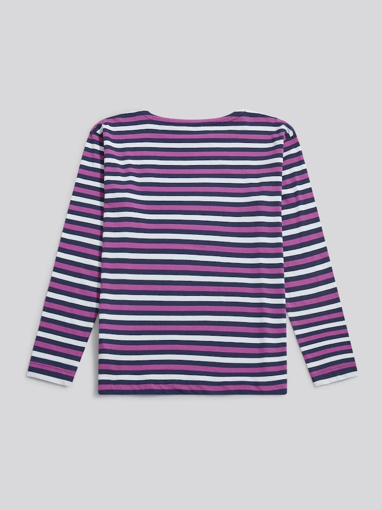 U.S. Polo Assn Blue Multicolour Stripe Long Sleeve Boatneck T-Shirt - Image 2 of 3 U.S. Polo Assn Blue Multicolour Stripe Long Sleeve Boatneck T-Shirt - Image 2 of 3