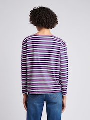 .U.S. Polo Assn חולצת טי בדוגמת פסים בכמה צבעים עם שרוולים ארוכים וצווארון סירה - תמונה 4 מתוך 7