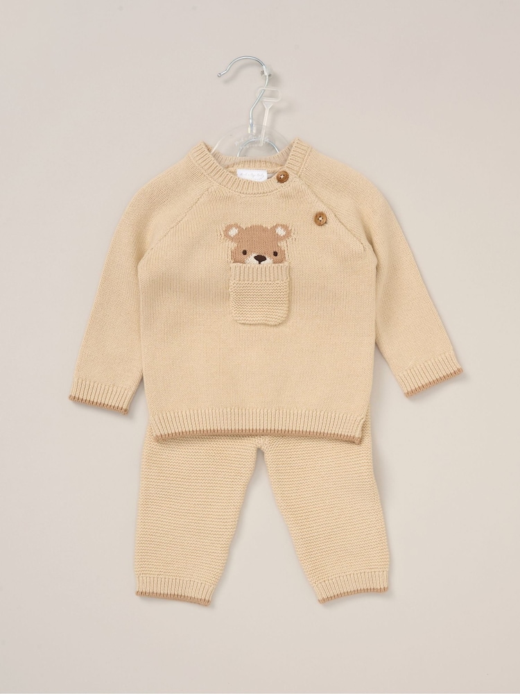 Rock-A-Bye Baby Boutique True Knit Brown Cardigan Trousers Outfit Set - Image 2 of 5 Rock-A-Bye Baby Boutique True Knit Brown Cardigan Trousers Outfit Set - Image 2 of 5