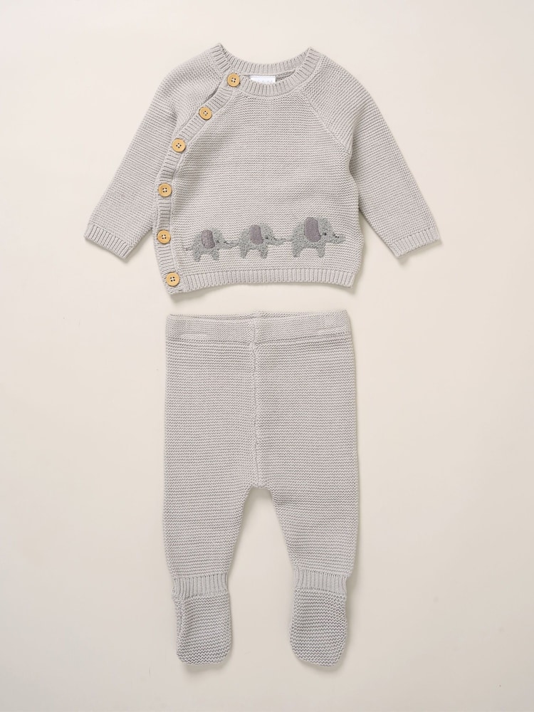 Rock-A-Bye Baby Boutique True Knit Elephant Cardigan And Footed Trousers Outfit Set - Image 1 of 5 Rock-A-Bye Baby Boutique True Knit Elephant Cardigan And Footed Trousers Outfit Set - Image 1 of 5