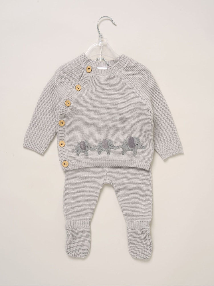 Rock-A-Bye Baby Boutique True Knit Elephant Cardigan And Footed Trousers Outfit Set - Image 2 of 5