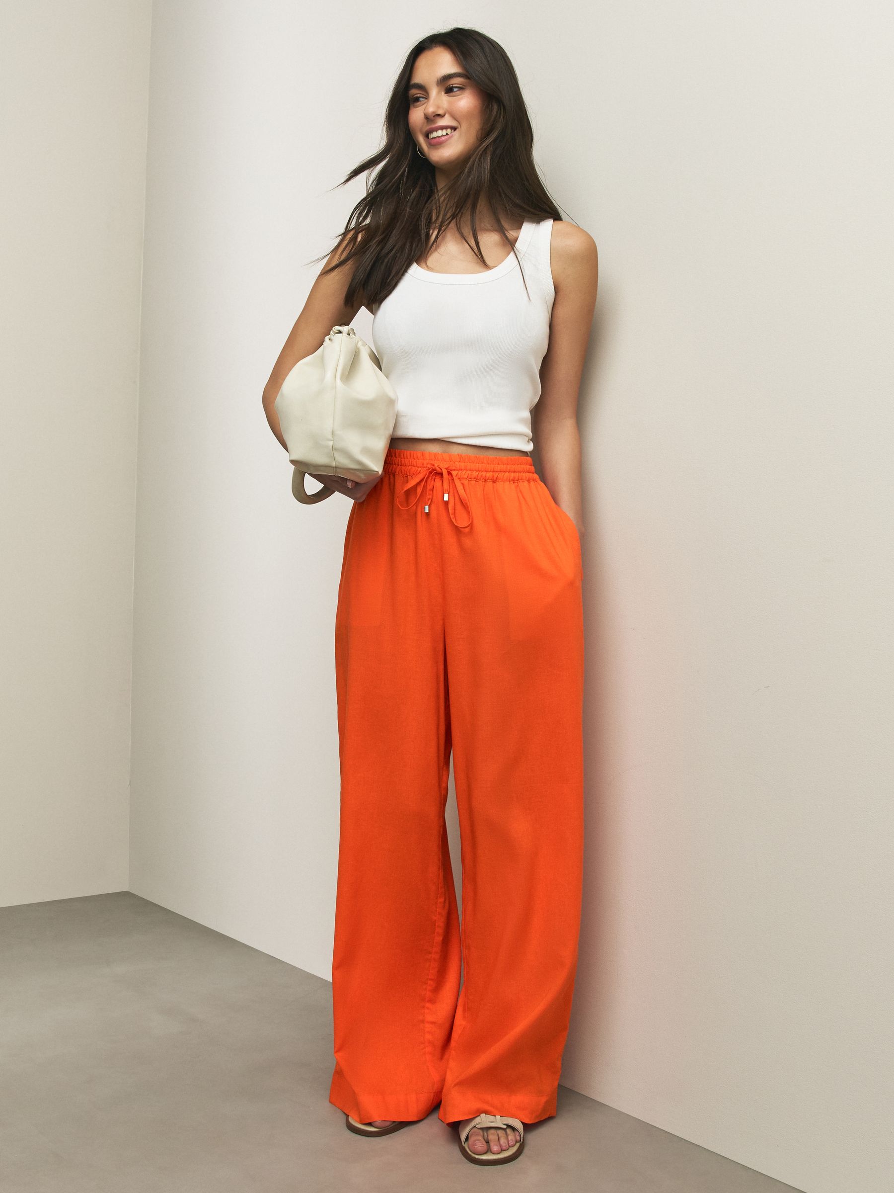 Buy Orange Pull On Wide Leg Trousers With Linen from Next Romania