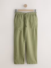 Khaki Green Stripe Cotton Linen Blend Barrel Leg Trousers - Image 5 of 7