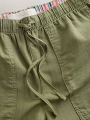 Khaki Green Stripe Cotton Linen Blend Barrel Leg Trousers - Image 6 of 7