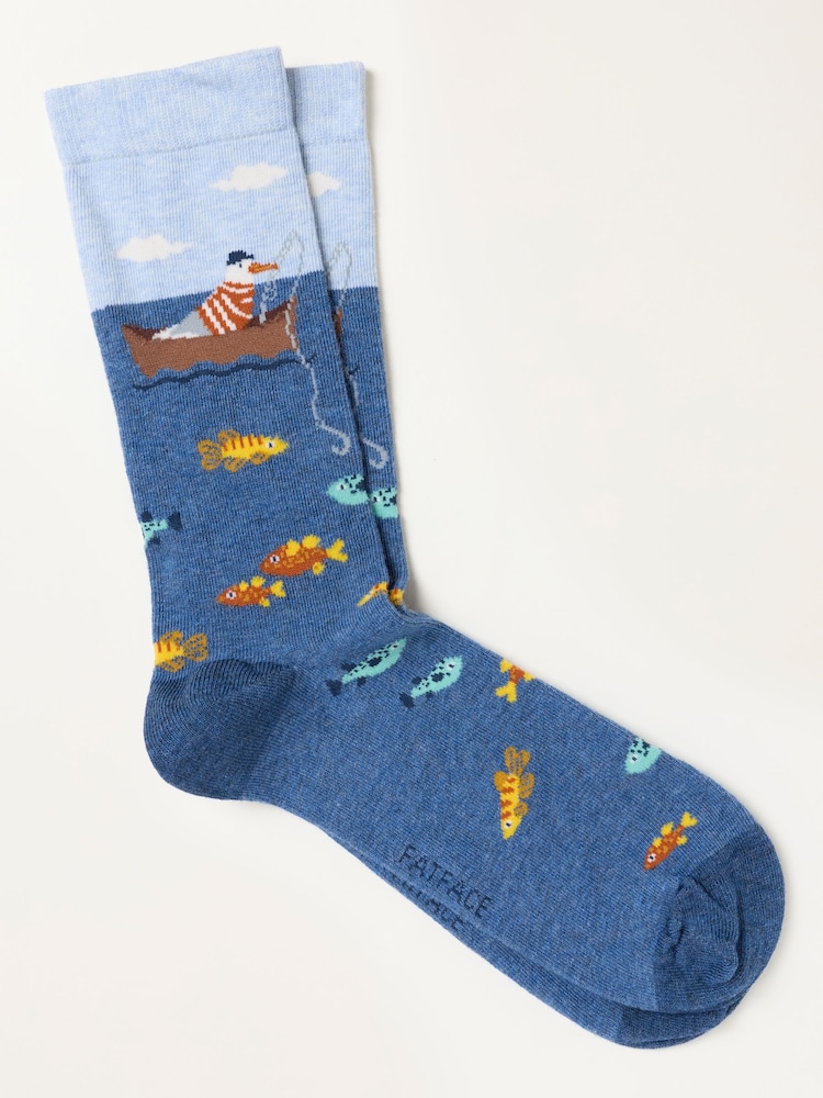 FatFace Blue Fishing Seagull Scene Socks - Image 1 of 2