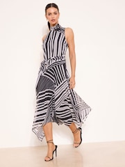 Lipsy Black/White Petite Halter Neck Corsage Fit And Flare Dress - Image 1 of 4