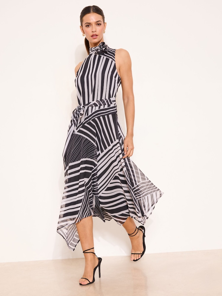 Lipsy Black/White Petite Halter Neck Corsage Fit And Flare Dress - Image 1 of 4 Lipsy Black/White Petite Halter Neck Corsage Fit And Flare Dress - Image 1 of 4