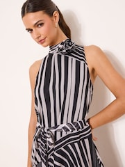 Lipsy Black/White Petite Halter Neck Corsage Fit And Flare Dress - Image 2 of 4