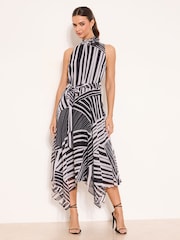 Lipsy Black/White Petite Halter Neck Corsage Fit And Flare Dress - Image 3 of 4