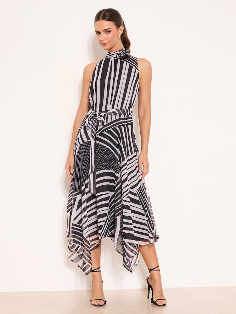 green emerald velvet dress Black and White Striped Ruffle Sleeve Maxi Dress main image 1