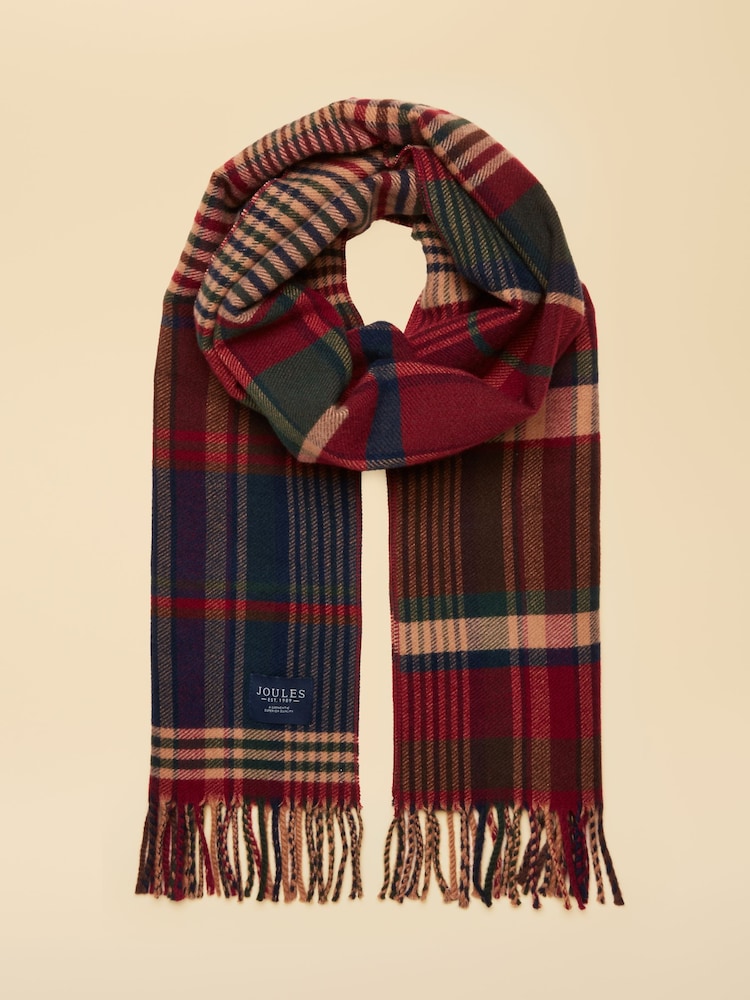 Joules Langtree Burgundy Hotch Potch Scarf - Image 1 of 8 Joules Langtree Burgundy Hotch Potch Scarf - Image 1 of 8