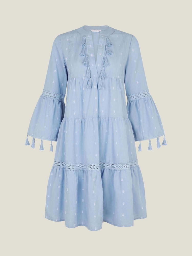 Accessorize Blue Flute Sleeve Tassel Tiered Mini Dress - Image 4 of 4 Accessorize Blue Flute Sleeve Tassel Tiered Mini Dress - Image 4 of 4