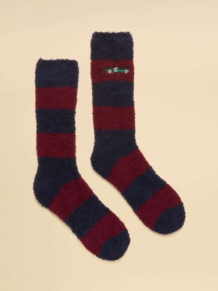 Joules Men's Fluffy Red & Navy Racecar Socks - Image 1 of 3 Joules Men's Fluffy Red & Navy Racecar Socks - Image 1 of 3