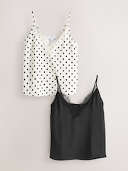 Negru/Ecru cu buline - Lace Cami Tops 2 Pack - Imaginea 1 din 9