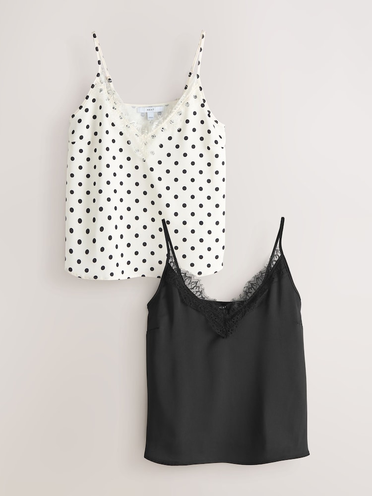 Negru/Ecru cu buline - Lace Cami Tops 2 Pack - Imaginea 1 din 9 Negru/Ecru cu buline - Lace Cami Tops 2 Pack - Imaginea 1 din 9