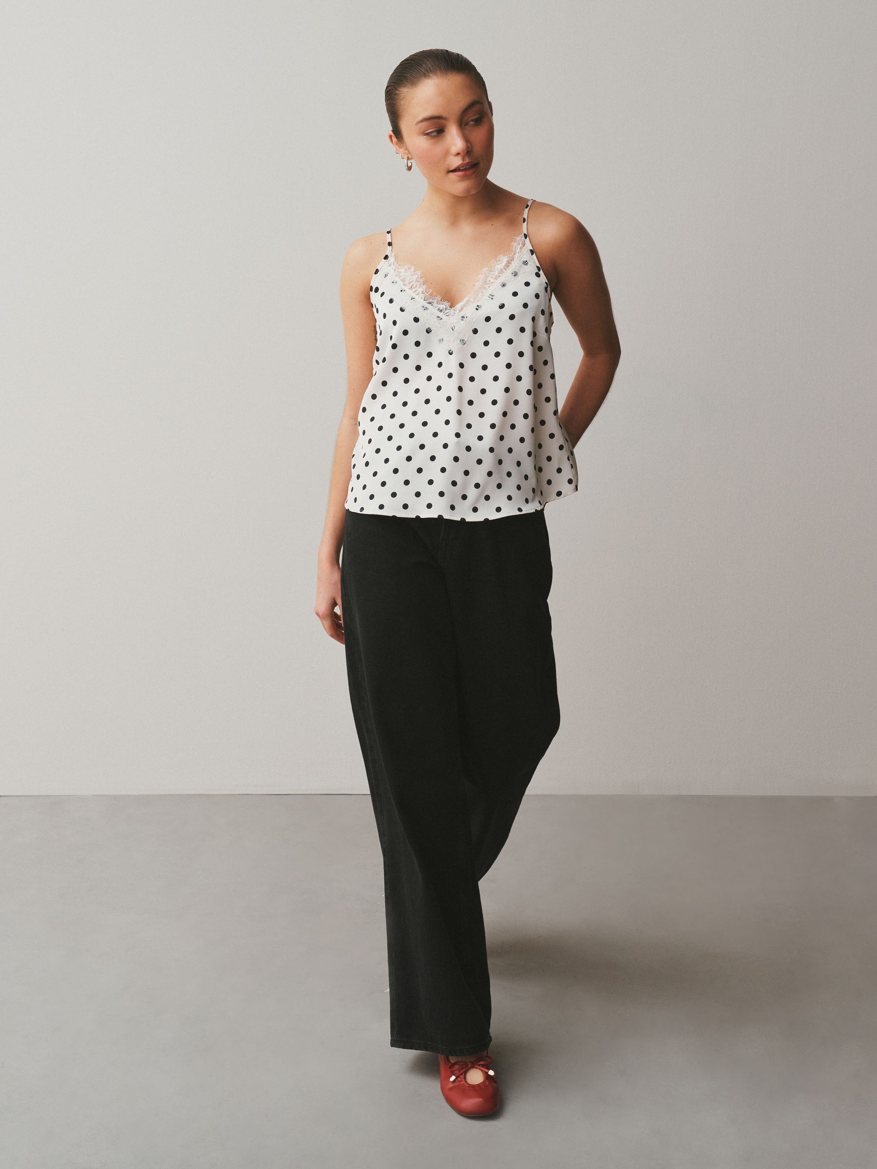 Buy Black/Ecru Polka Dot Lace Cami Tops 2 Pack from Next India